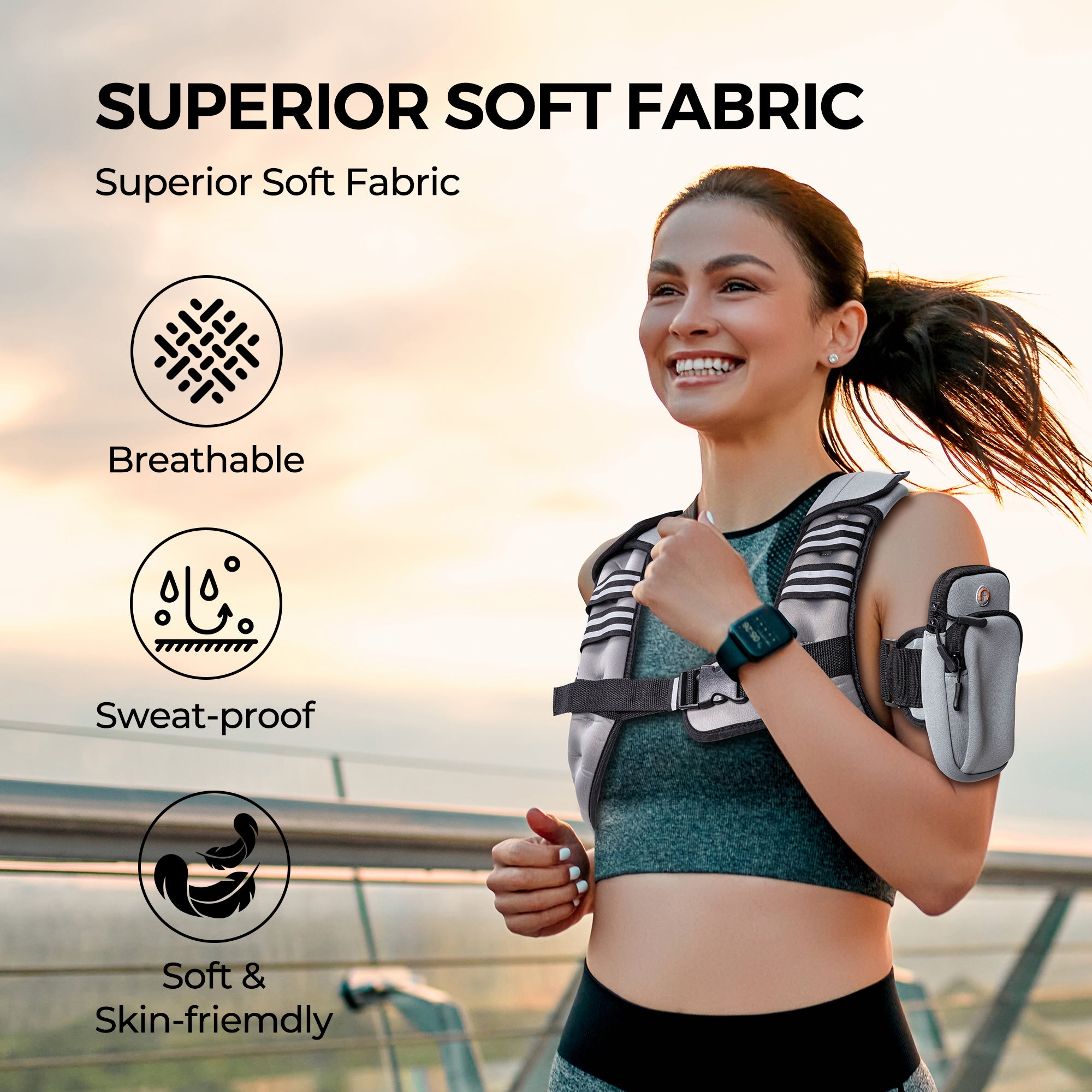 Pacearth Weighted Vest with Arm Strap Phone Pouch and Reflective Stripe Grey - Image 3