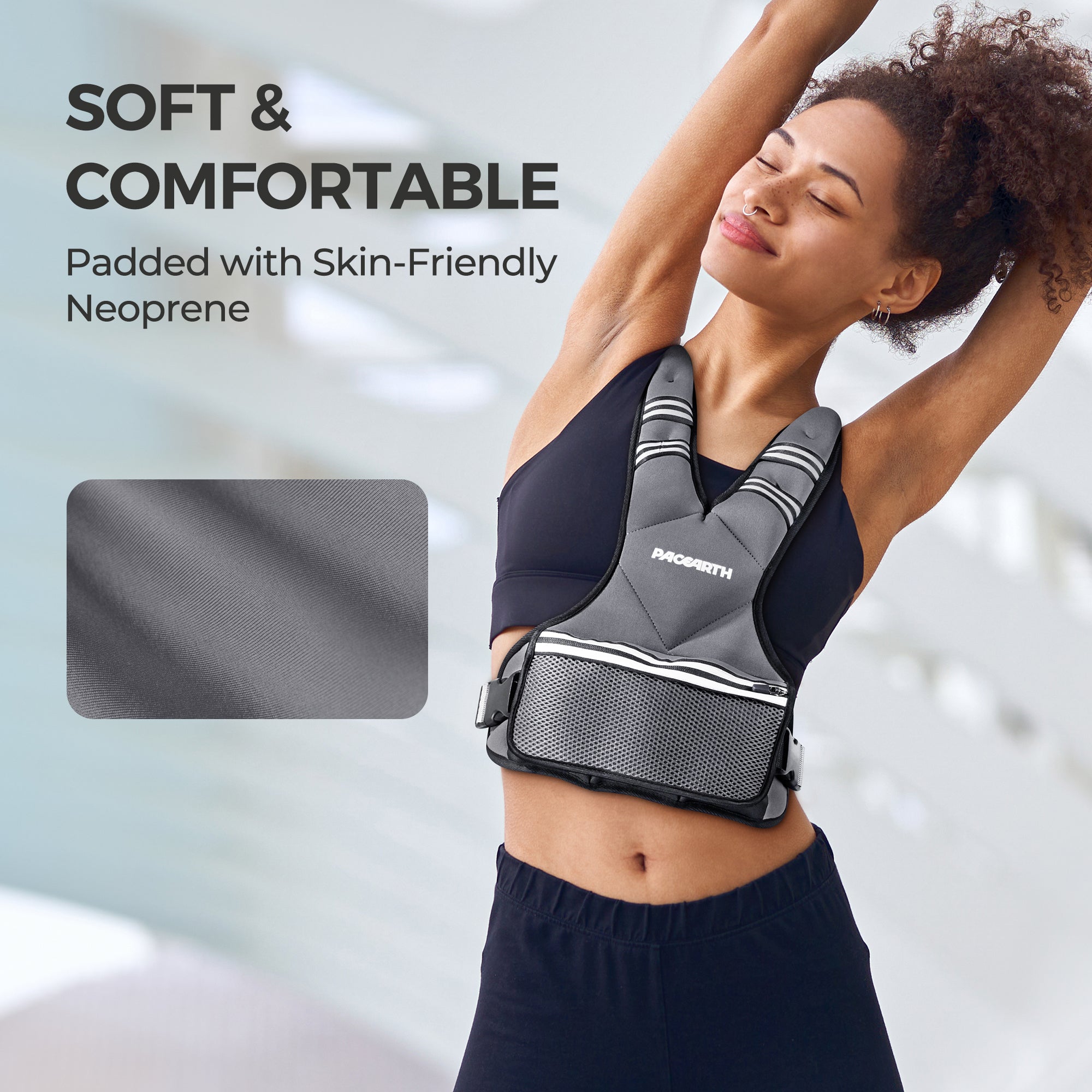 PACEARTH Adjustable Weight Vest 4-10lbs / 11-20lbs / 20-32lbs Grey - Image 2