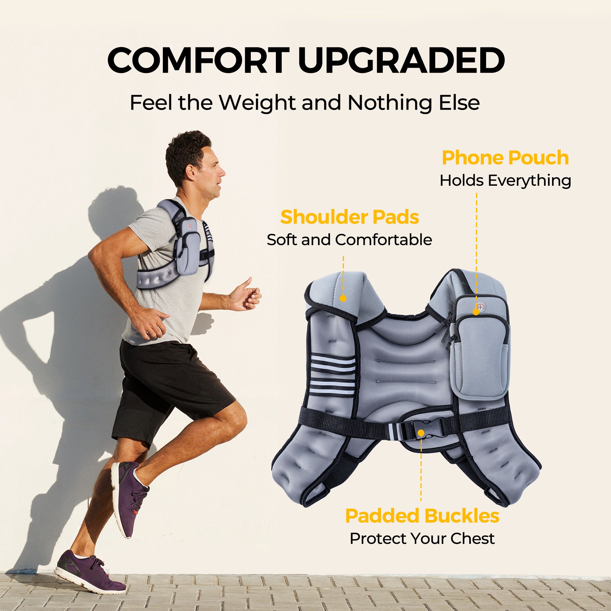 Pacearth Weighted Vest with Arm Strap Phone Pouch and Reflective Stripe Grey - Image 4