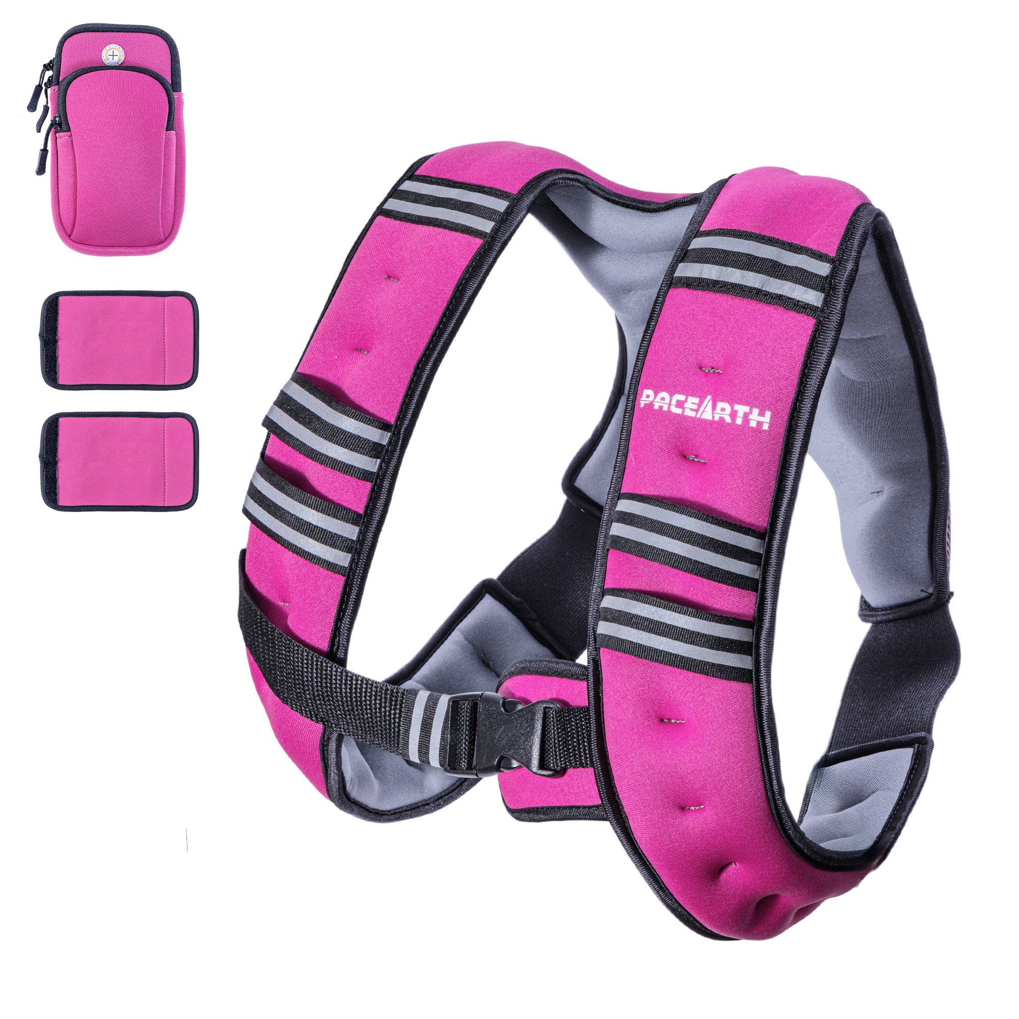 Pacearth Weighted Vest with Arm Strap Phone Pouch and Reflective Stripe Pink& Grey - Image 2