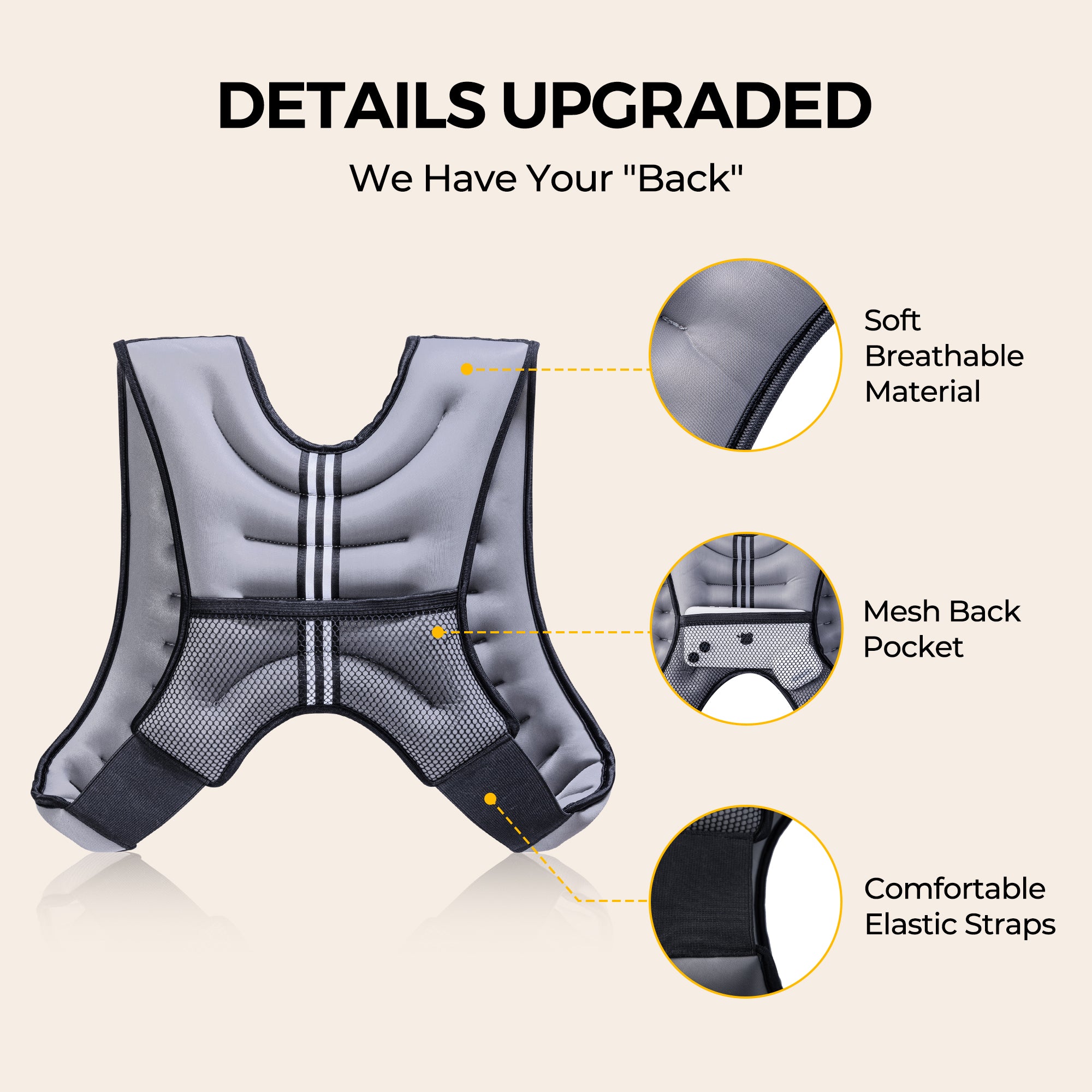 Pacearth Weighted Vest with Arm Strap Phone Pouch and Reflective Stripe Grey - Image 7