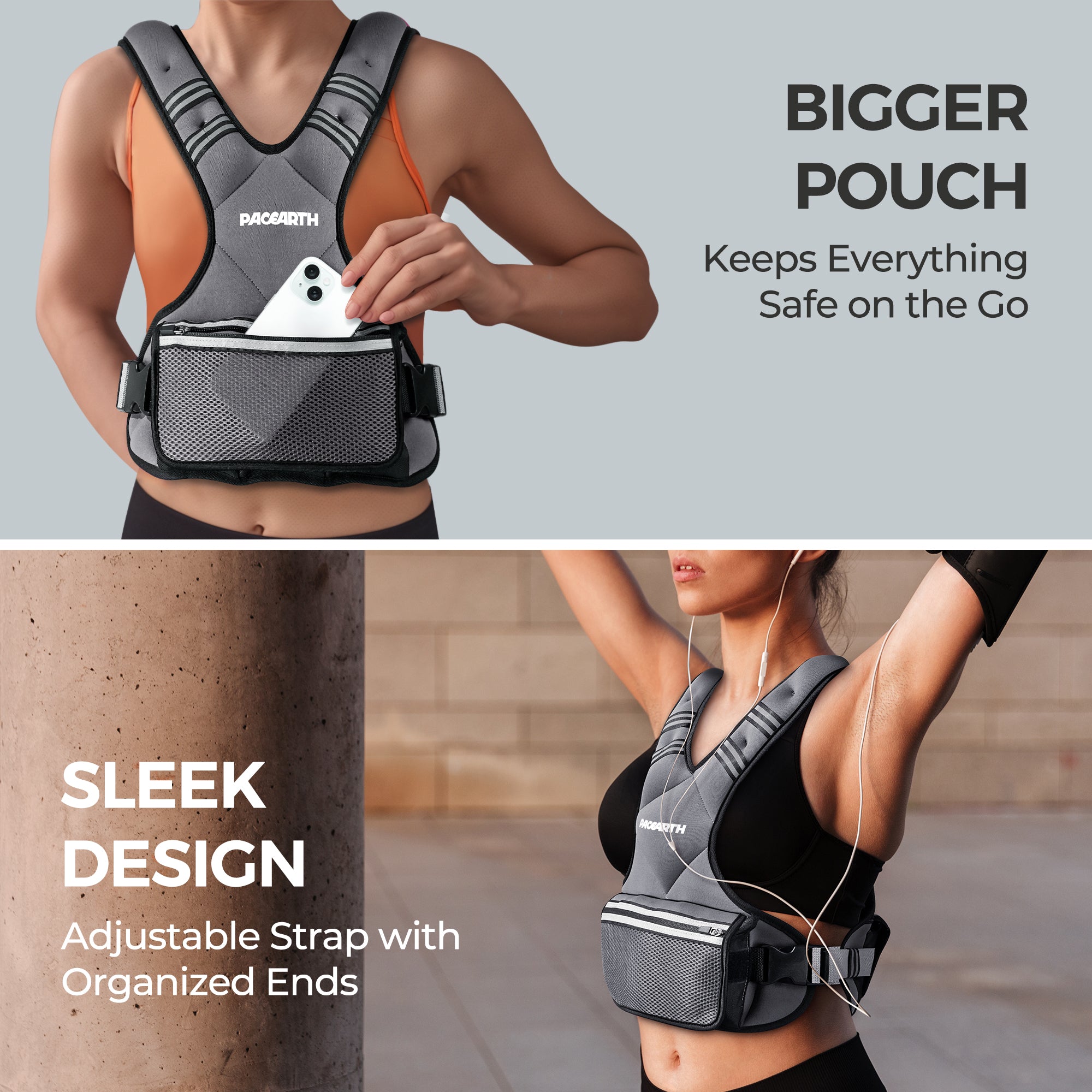 PACEARTH Adjustable Weight Vest 4-10lbs / 11-20lbs / 20-32lbs Grey - Image 6