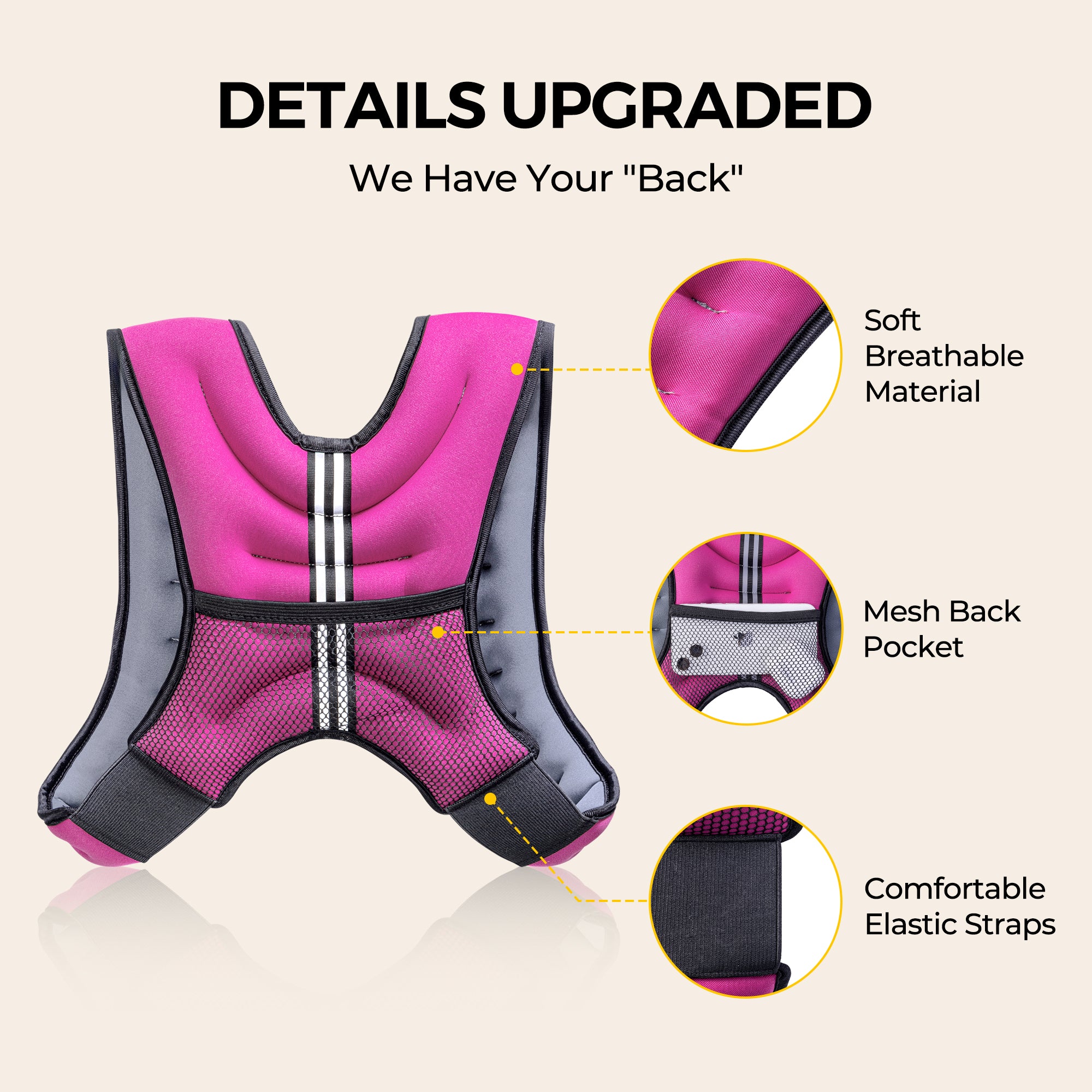 Pacearth Weighted Vest with Arm Strap Phone Pouch and Reflective Stripe Pink& Grey - Image 7