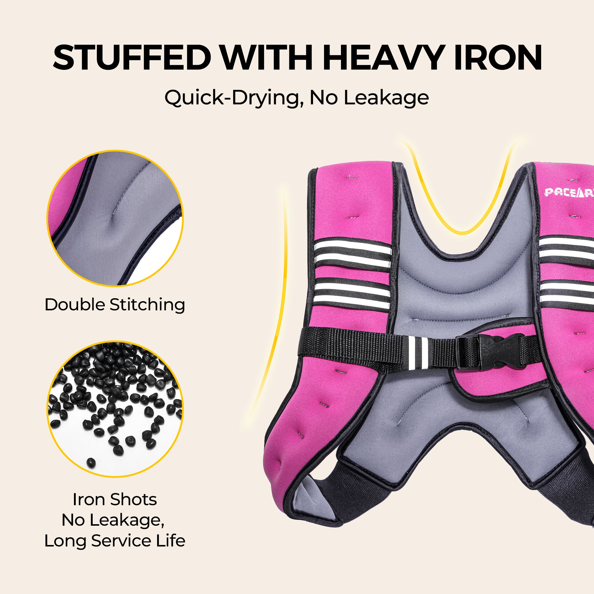 Pacearth Weighted Vest with Arm Strap Phone Pouch and Reflective Stripe Pink& Grey - Image 8