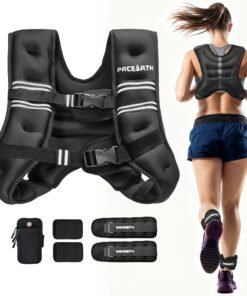 PACEARTH Weighted Vest with Ankle Weight Set and Arm Strap Phone Pouch and Reflective Stripe