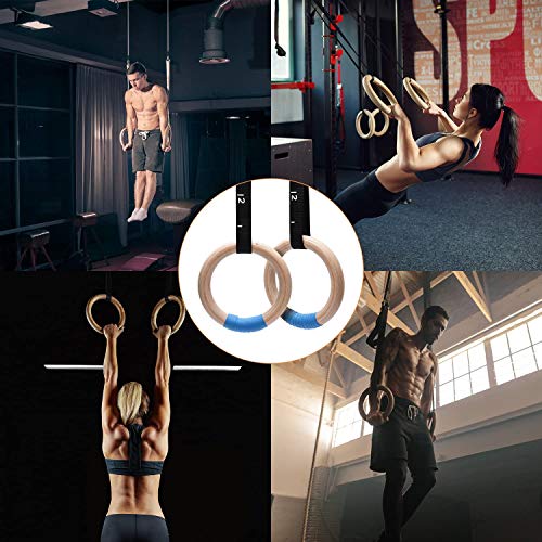 PACEARTH Gymnastics Rings Wooden Olympic Rings, Long Straps with Scale Non-Slip Gym Rings for Home Gym Full Body Workout - Image 4