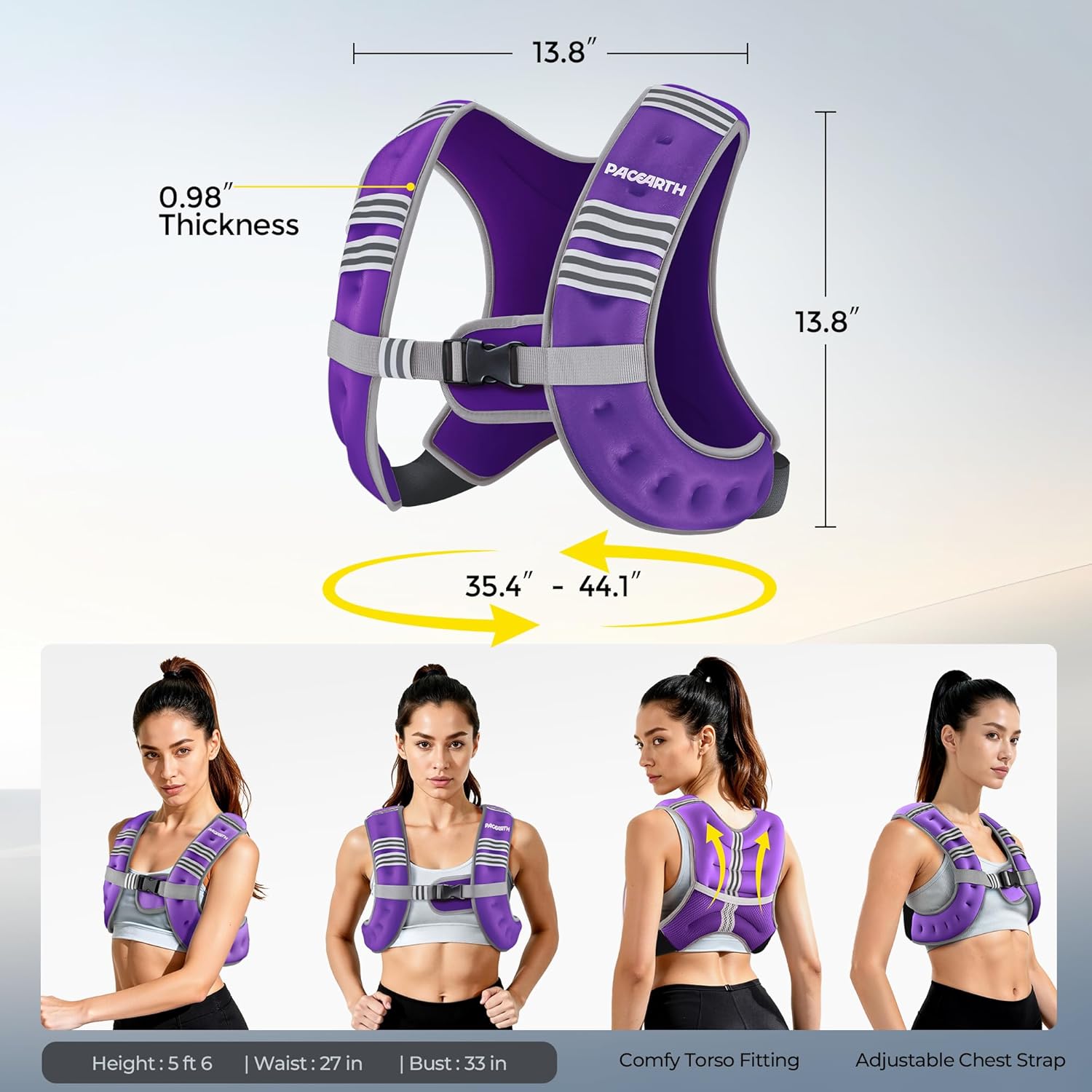Pacearth Weighted Vest with Arm Strap Phone Pouch and Reflective Stripe Purple - Image 3