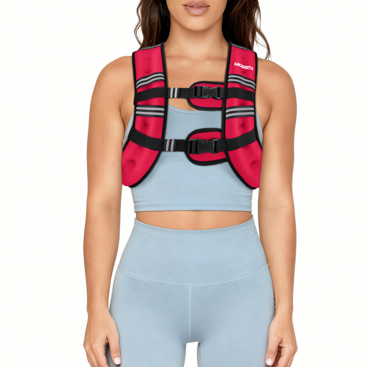 Pacearth Weighted Vest with Arm Strap Phone Pouch and Reflective Stripe Red
