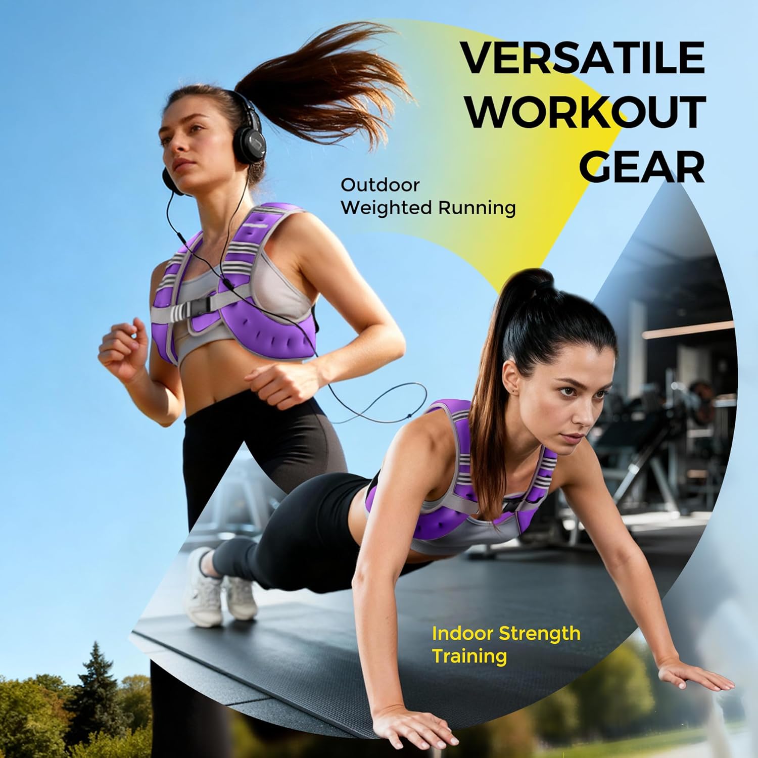 Pacearth Weighted Vest with Arm Strap Phone Pouch and Reflective Stripe Purple - Image 7