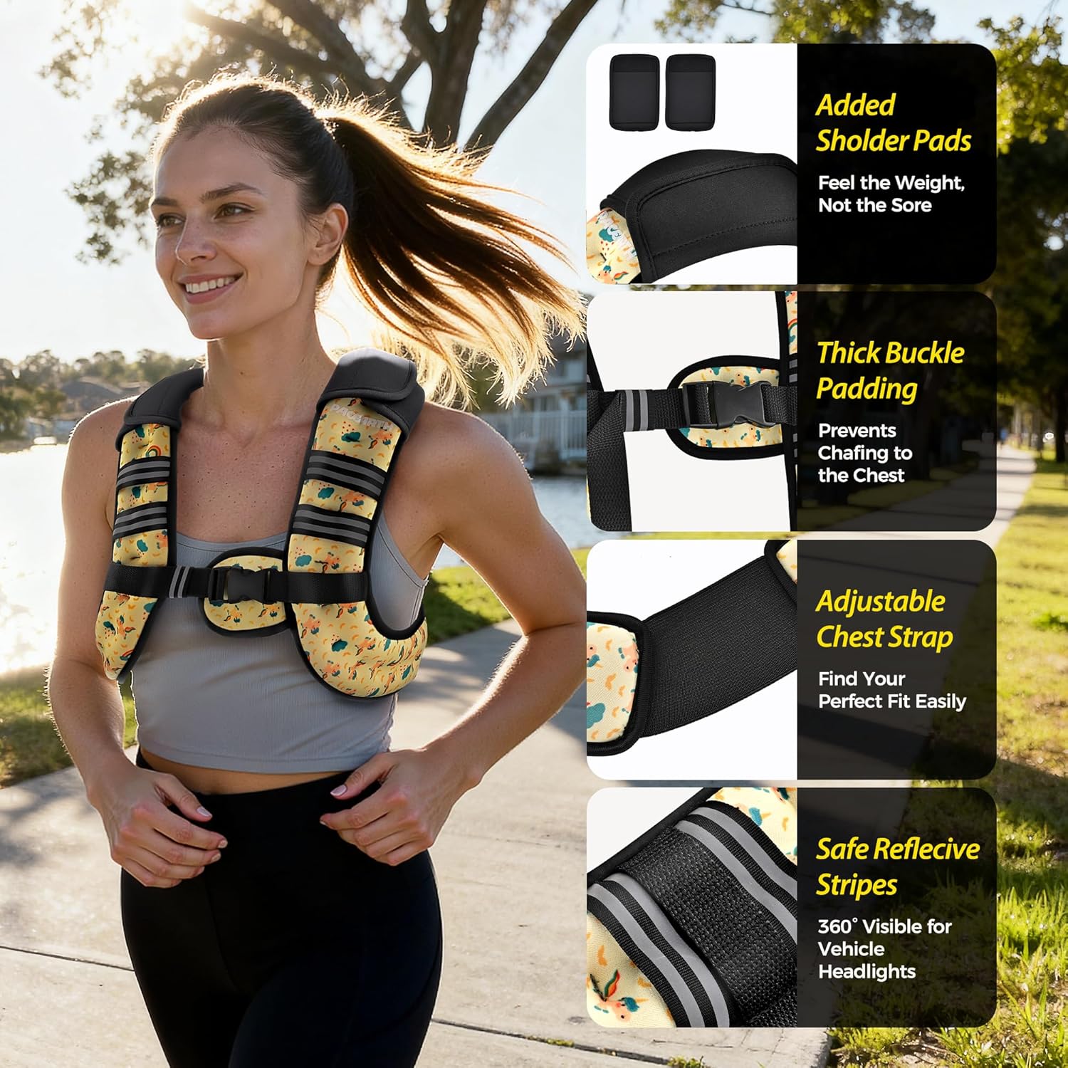 Pacearth Weighted Vest with Arm Strap Phone Pouch and Reflective Stripe Patterned Yellow - Image 5