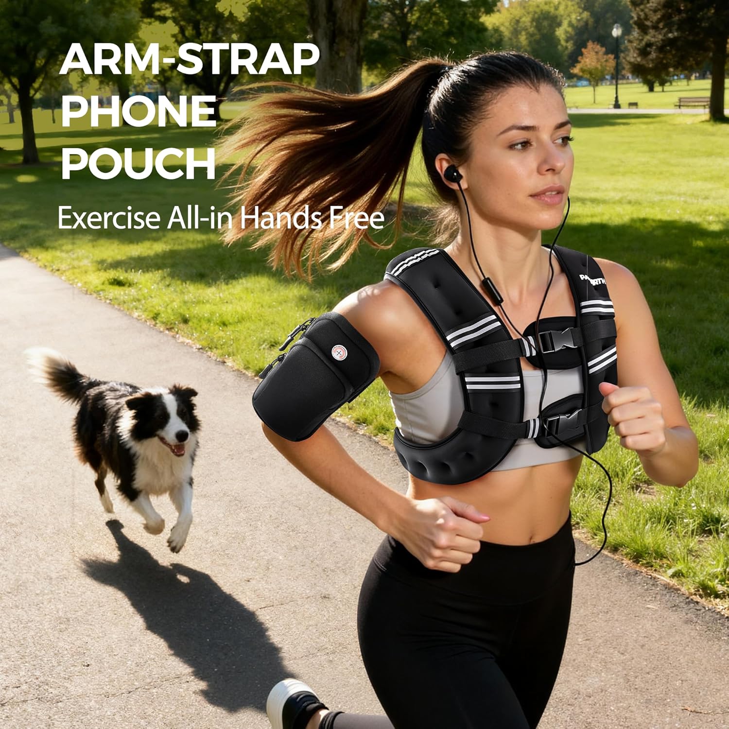 PACEARTH Weighted Vest with Ankle Weight Set and Arm Strap Phone Pouch and Reflective Stripe - Image 4