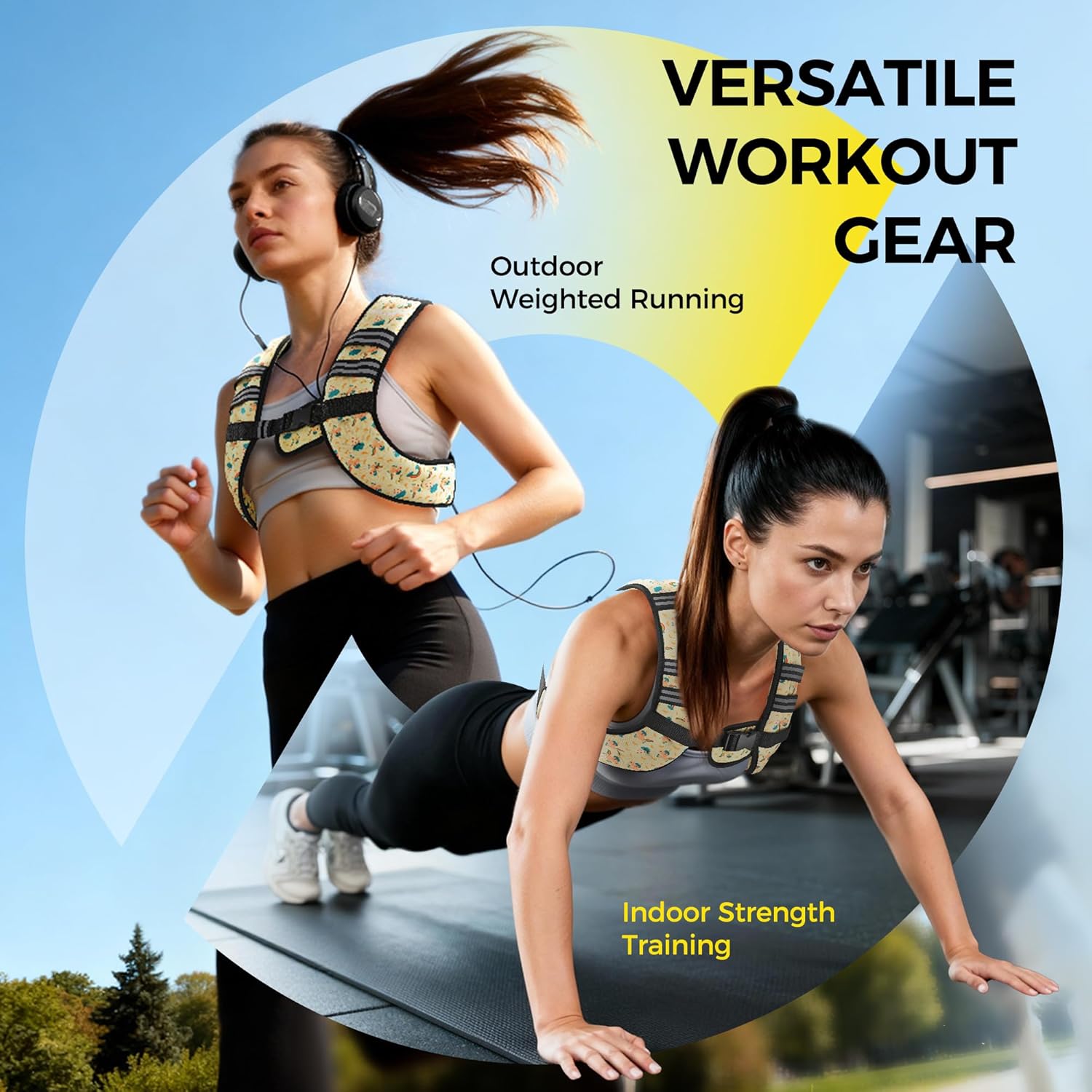 Pacearth Weighted Vest with Arm Strap Phone Pouch and Reflective Stripe Patterned Yellow - Image 3