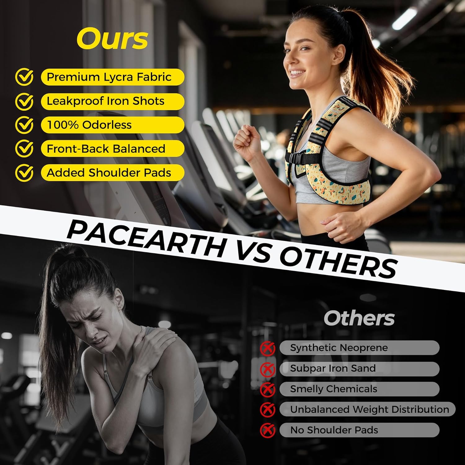 Pacearth Weighted Vest with Arm Strap Phone Pouch and Reflective Stripe Patterned Yellow - Image 4