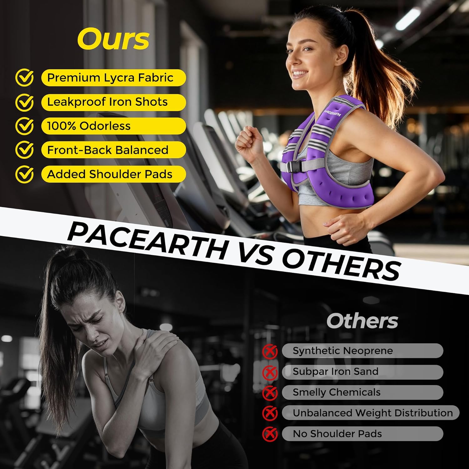 Pacearth Weighted Vest with Arm Strap Phone Pouch and Reflective Stripe Purple - Image 4