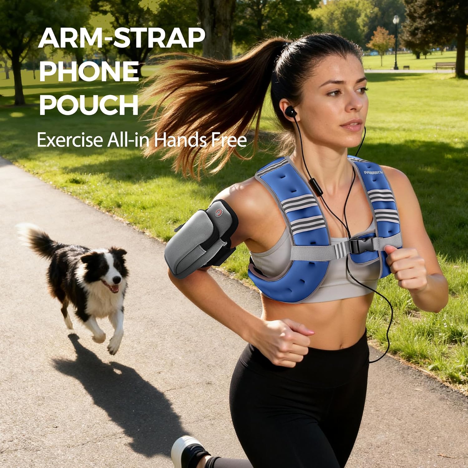 Pacearth Weighted Vest with Arm Strap Phone Pouch and Reflective Stripe Blue - Image 5
