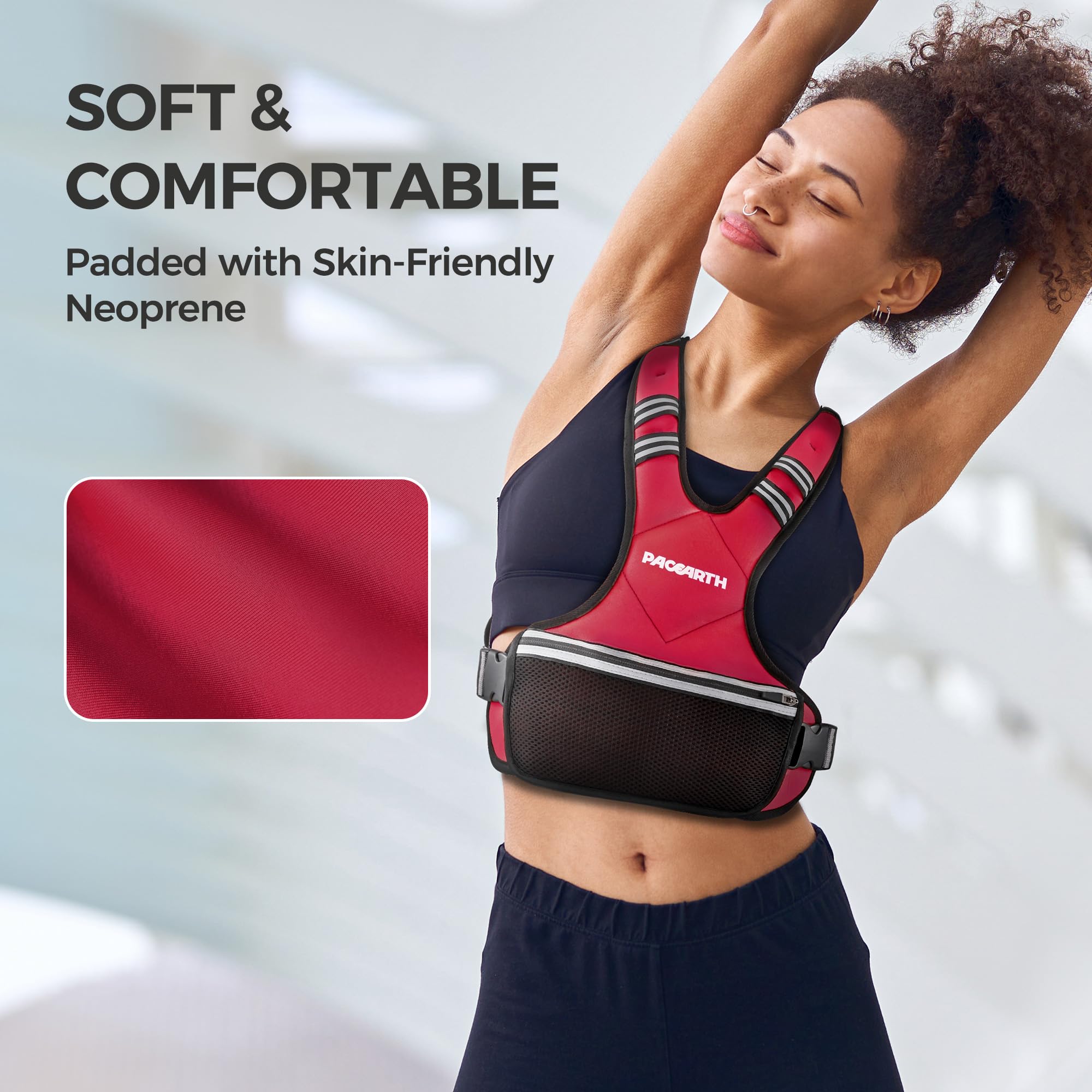 PACEARTH Adjustable Weight Vest 4-10lbs / 11-20lbs Red - Image 2