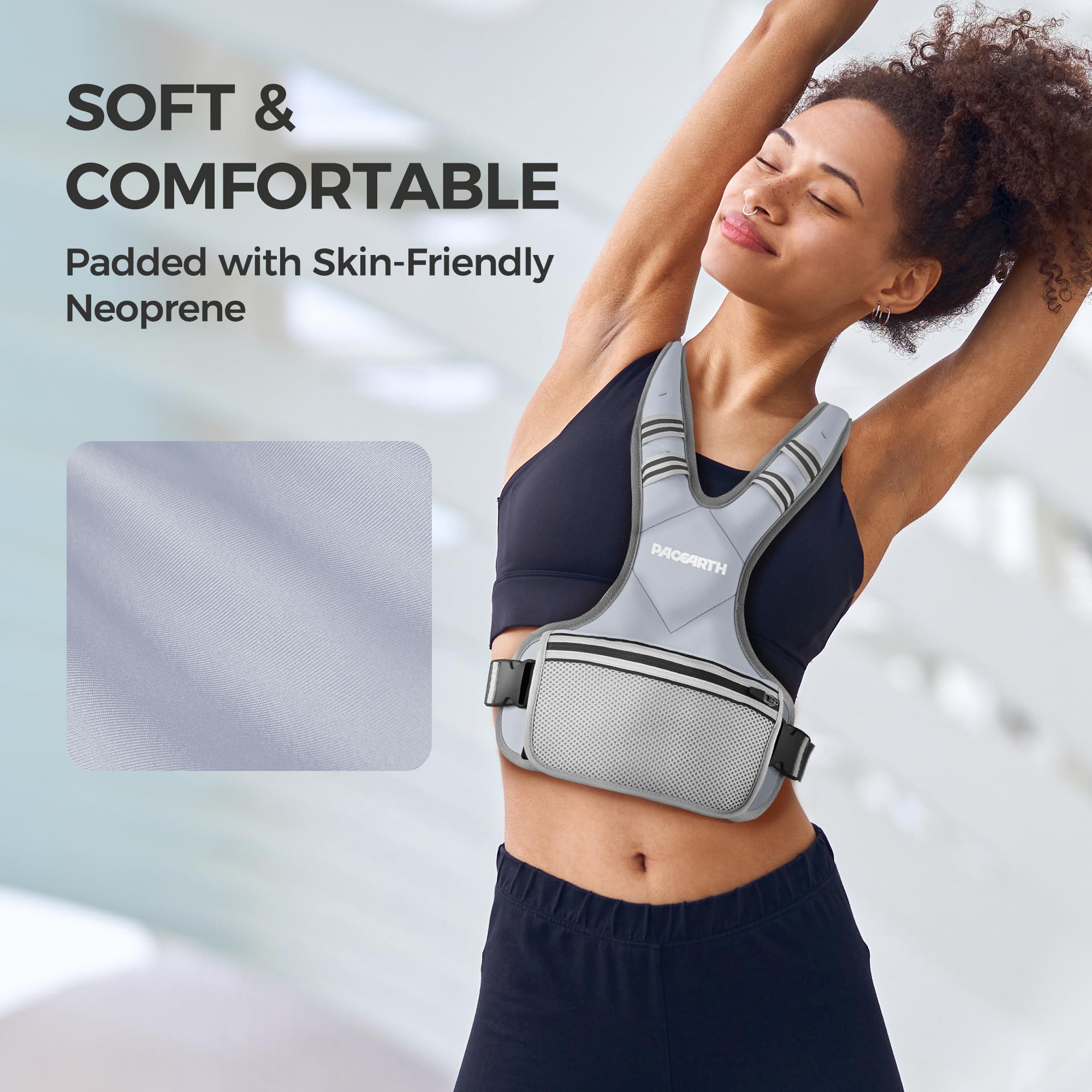 PACEARTH Adjustable Weight Vest 4-10lbs / 11-20lbs Concrete Gray - Image 2