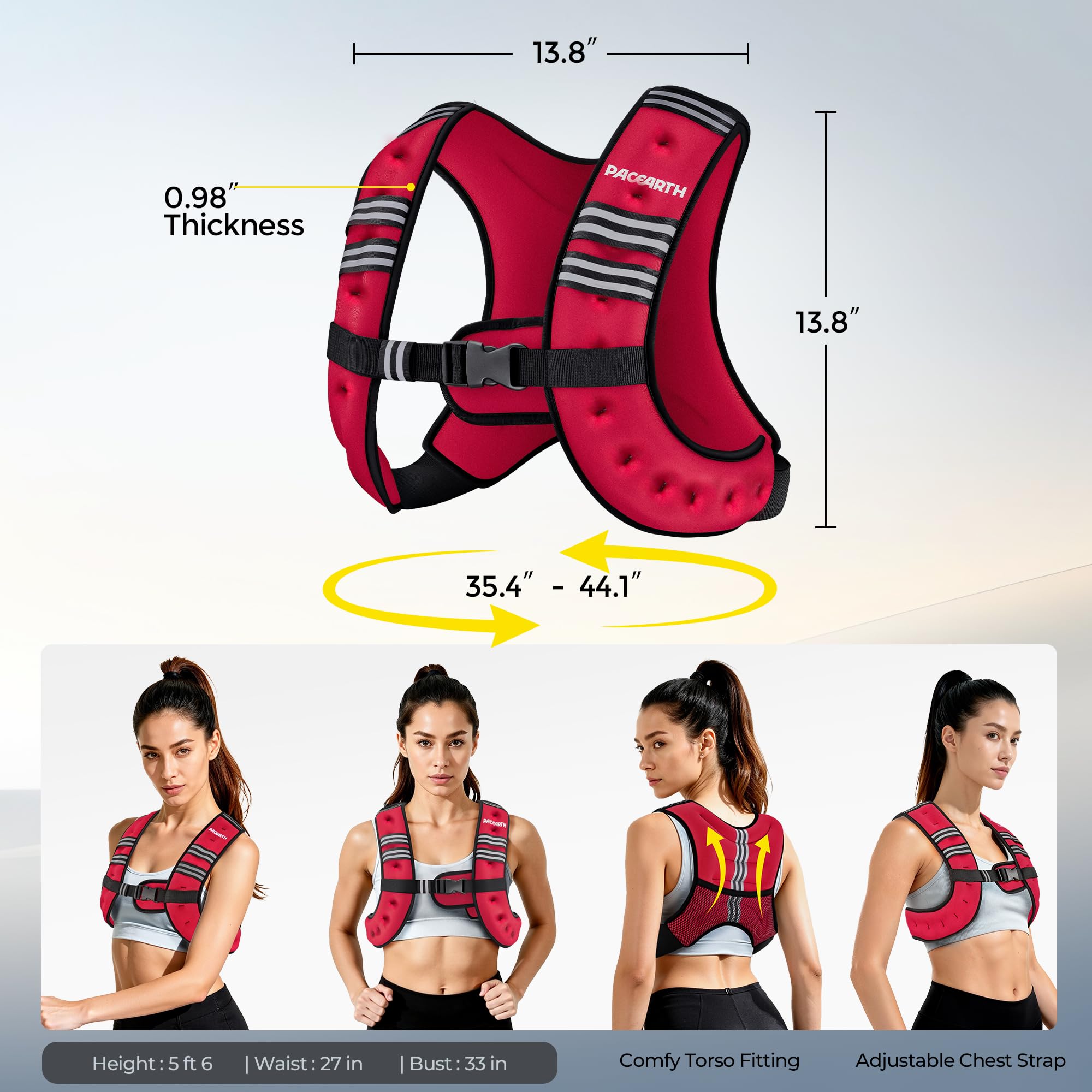 Pacearth Weighted Vest with Arm Strap Phone Pouch and Reflective Stripe Red - Image 3