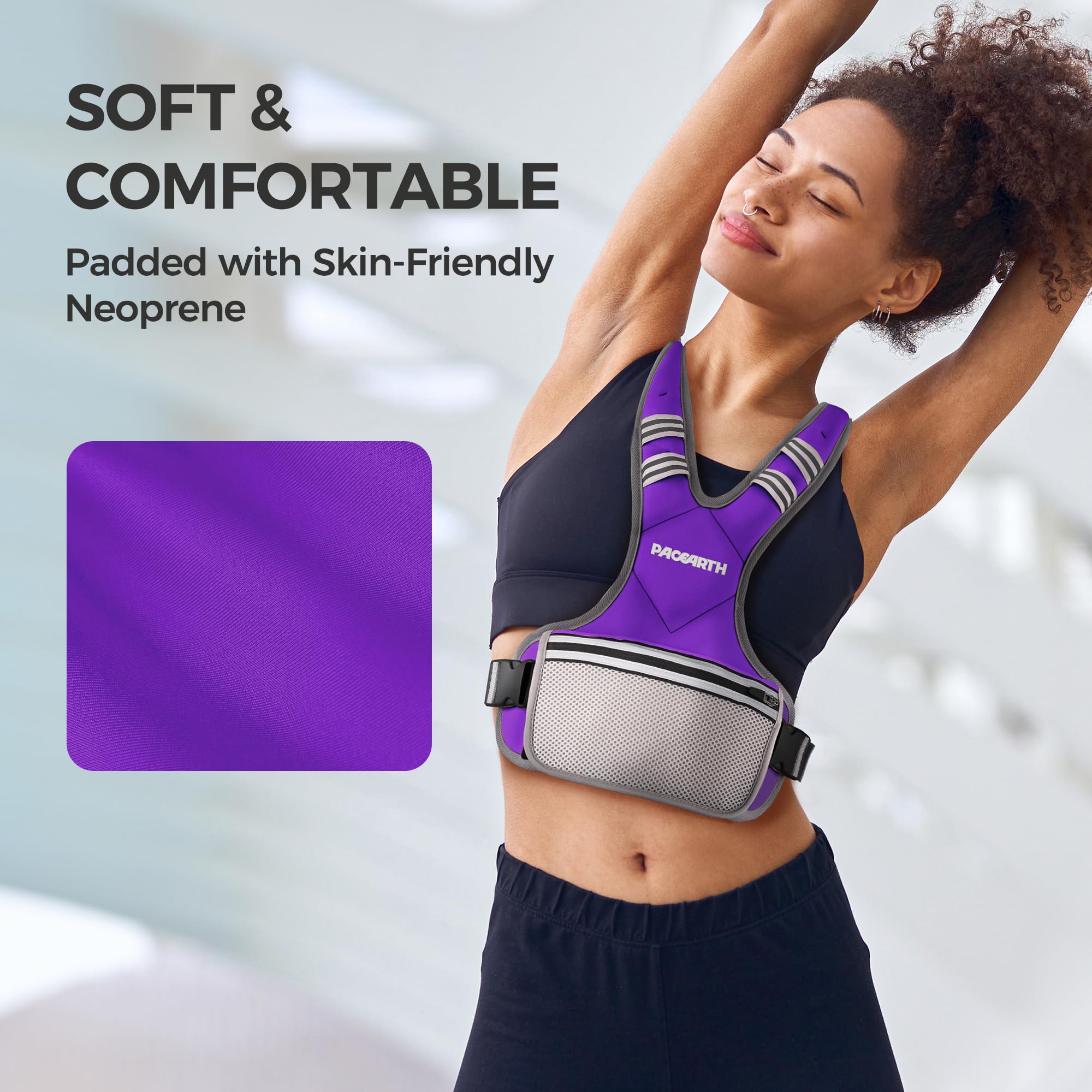 PACEARTH Adjustable Weight Vest 4-10lbs / 11-20lbs Purple - Image 2