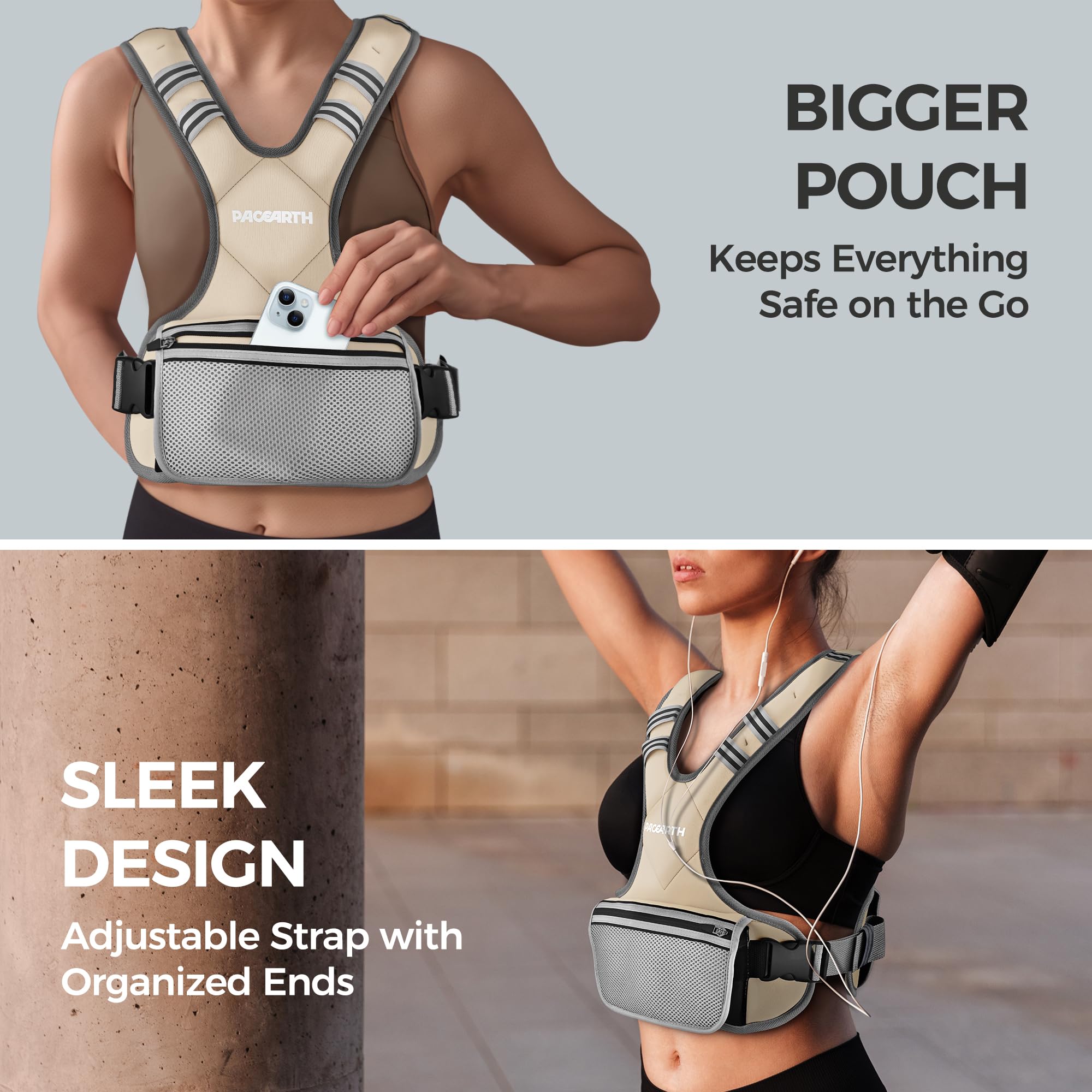 PACEARTH Adjustable Weight Vest 4-10lbs / 11-20lbs Beige - Image 6
