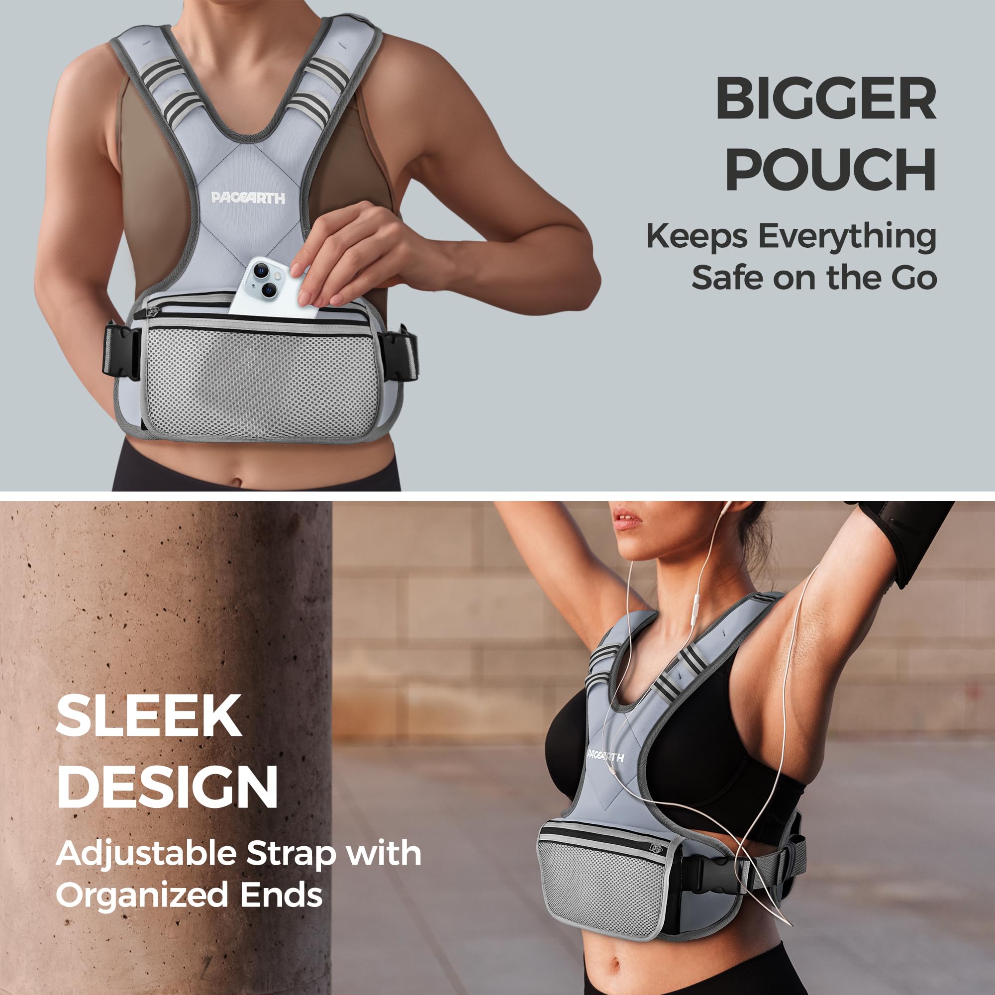 PACEARTH Adjustable Weight Vest 4-10lbs / 11-20lbs Concrete Gray - Image 6
