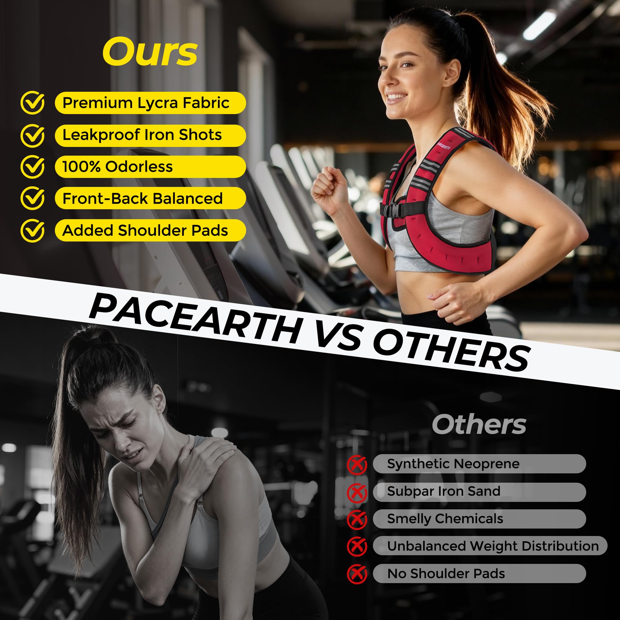 Pacearth Weighted Vest with Arm Strap Phone Pouch and Reflective Stripe Red - Image 7